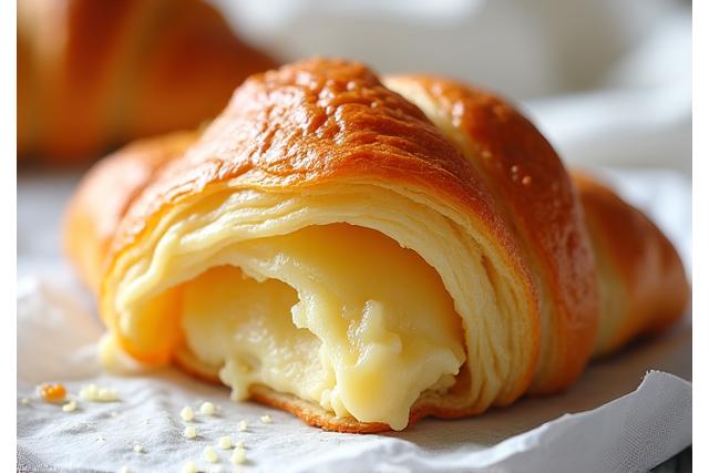 Croissant doré et feuilleté avec de délicates couches visibles