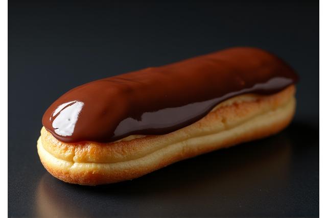 Éclair au café élégamment glacé, avec une texture lisse et brillante