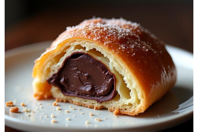 Pain au chocolat feuilleté avec des barres de chocolat fondues à l'intérieur